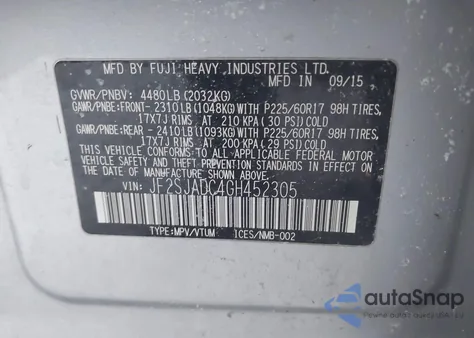 2016 Subaru Forester 2.5I Premium z USA, uszkodzony, nr VIN JF2SJADC4GH452305